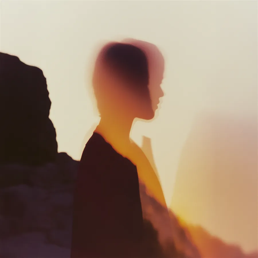 Silhouette of a figure looking up at a golden sunset — ai advertising agency Detroit, image generation & art direction by Pierrick Jégou