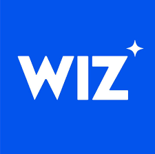 WIZ company logo with white letters and a sparkle on a blue background.