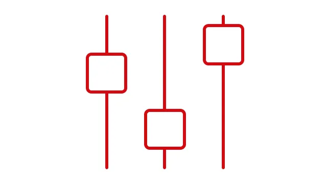 Drei vertikale Schieberegler mit unterschiedlichen Positionen untereinander auf weißem Hintergrund.