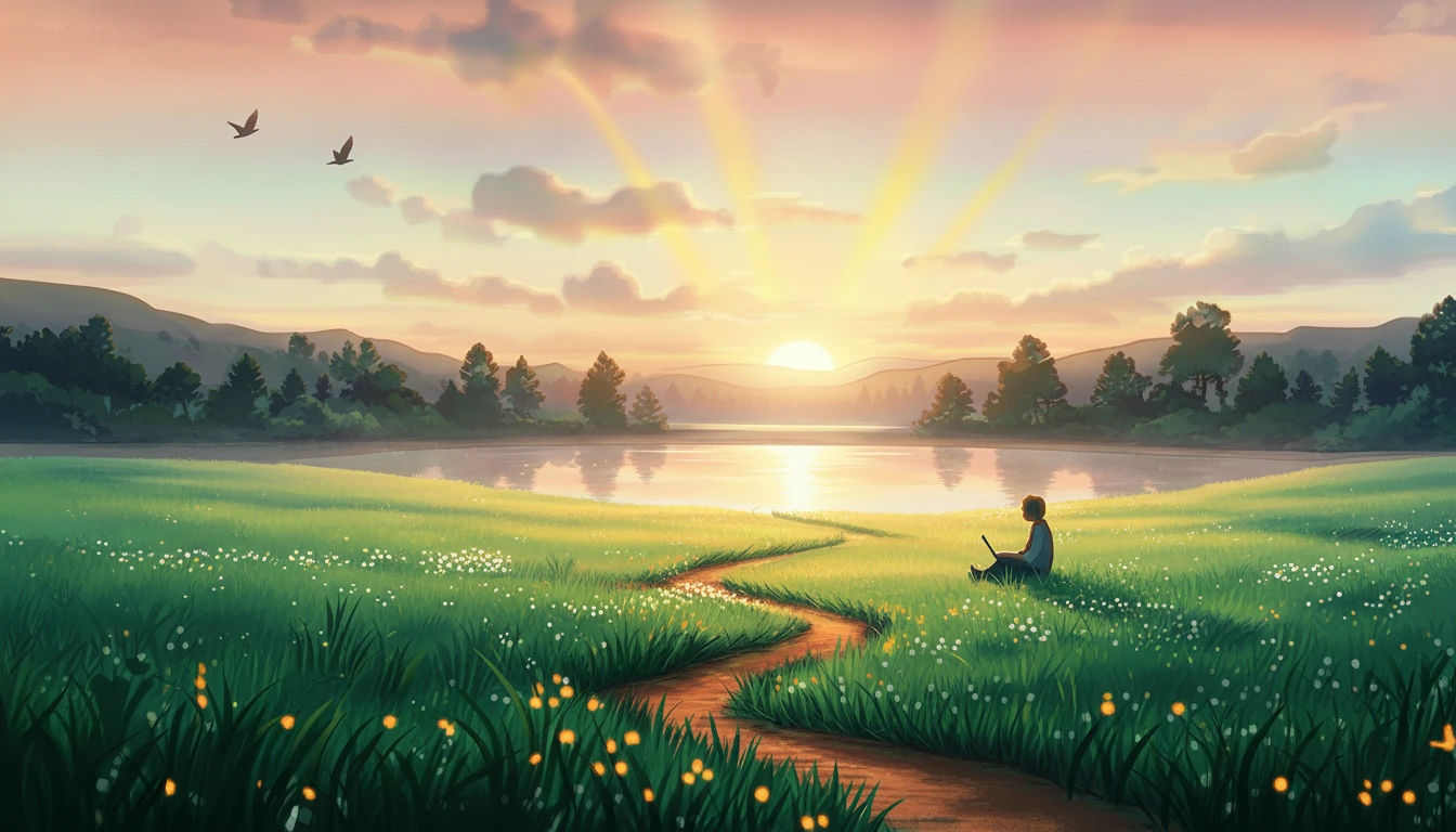 A nonprofit and accounting character watching a sunrise