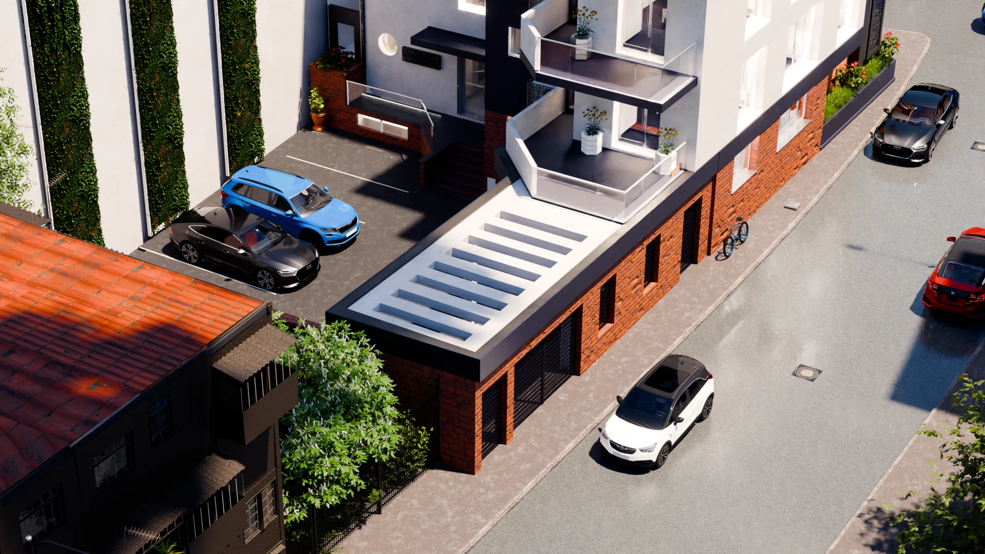 Proiectul Cuza Voda, Tineretului - vedere catre parcare si amplasarea interioara