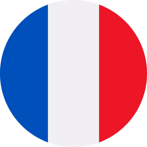 Drapeau circulaire de la France avec trois bandes verticales bleu, blanc et rouge.