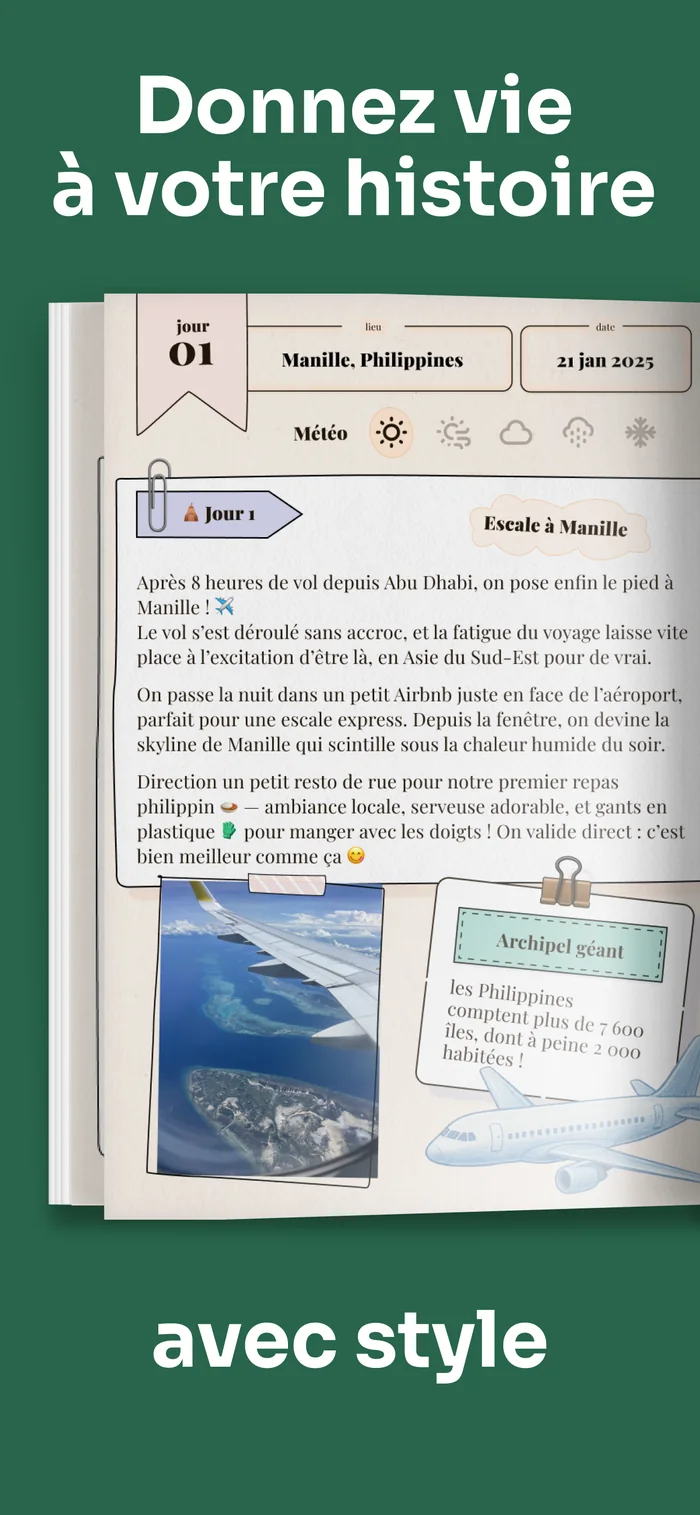 Écran de l’app MemoBook : une double page de carnet dans l’aperçu
