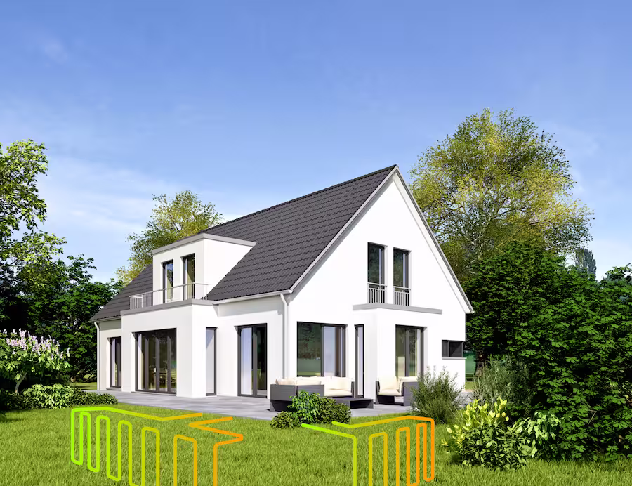 Haus mit einem Garten und Erdwärme als Wärmequelle