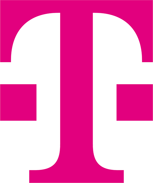 Magenta letter T logo of Deutsche Telekom on a black background.
