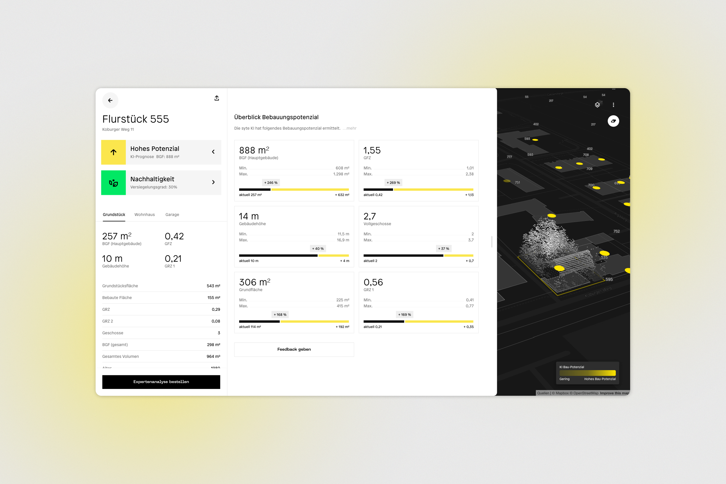 Neues Bebuungspotenzial Dashboard in syte