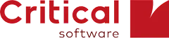 Critical Software company logo with red stylized text and square graphic.