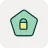 Icon of a white padlock on a green pentagon representing secure payment.