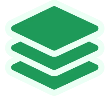 Stack of three green rectangular layers icon representing multiple levels or documents.