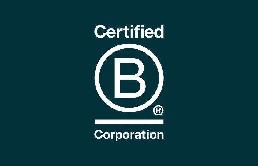 Certified B Corporation logo with a large B in a circle and text above and below.