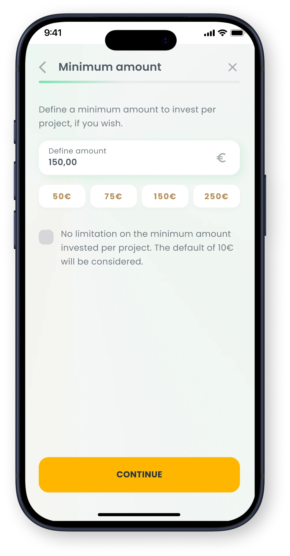 Mobile sign-up screen for Goparity with email input, CAPTCHA, terms acceptance, and register button.
