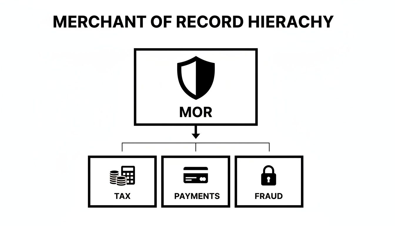 Diagram illustrating the Merchant of Record (MOR) hierarchy covering tax, payments, and fraud.
