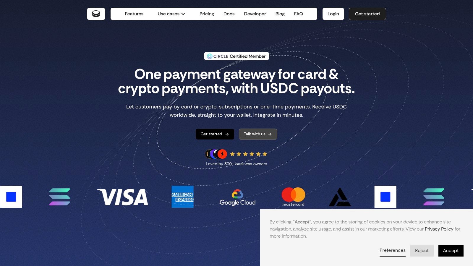 A payment gateway showing options for card and crypto payments, illustrating a key feature of Stan Store alternatives