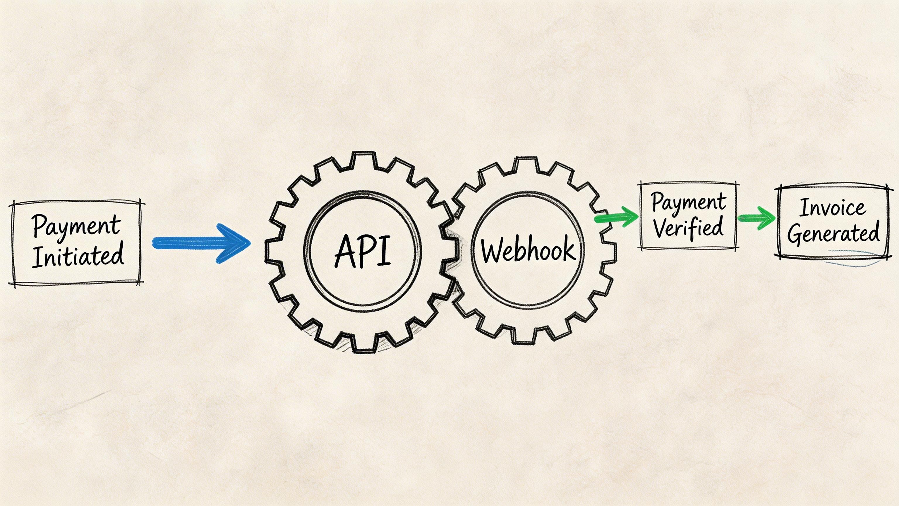 A diagram illustrating the billing process for SaaS, moving from payment initiation through API and webhook to invoice generation.
