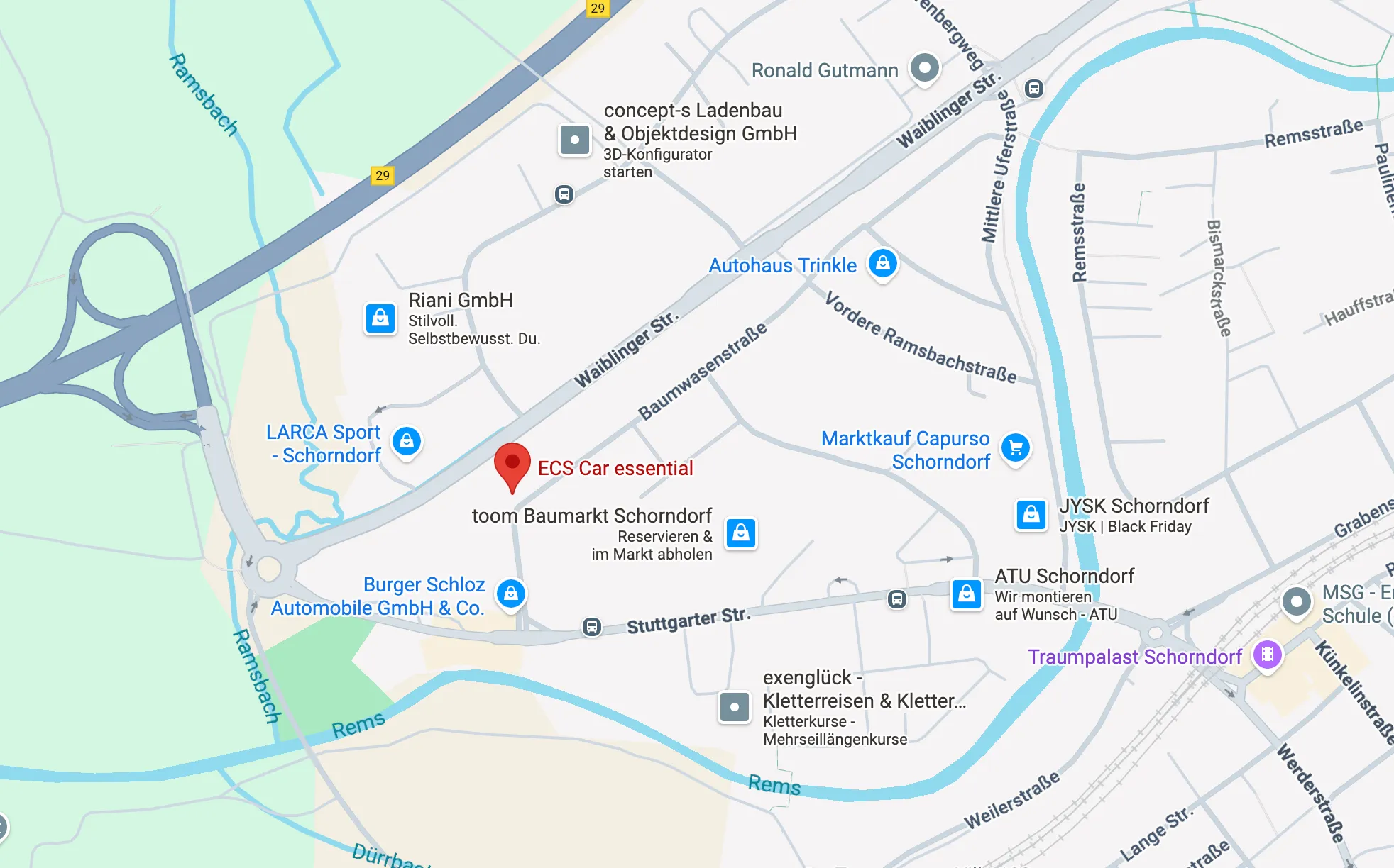 Ein Bild in Google Maps von dem ECS Car essential GmbH Standort in Schorndorf