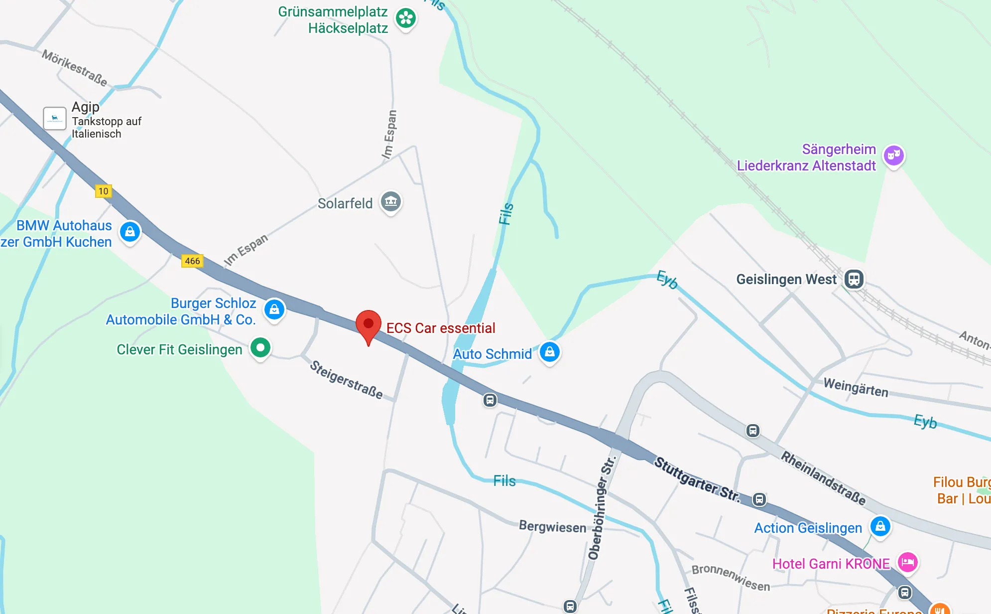 Ein Bild in Google Maps von dem ECS Car essential GmbH Standort in Geislingen