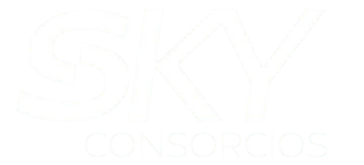 Logotipo da empresa Sky Consórcios em texto branco.