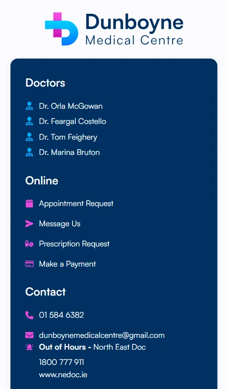 Dunboyne Medical Centre Website Design