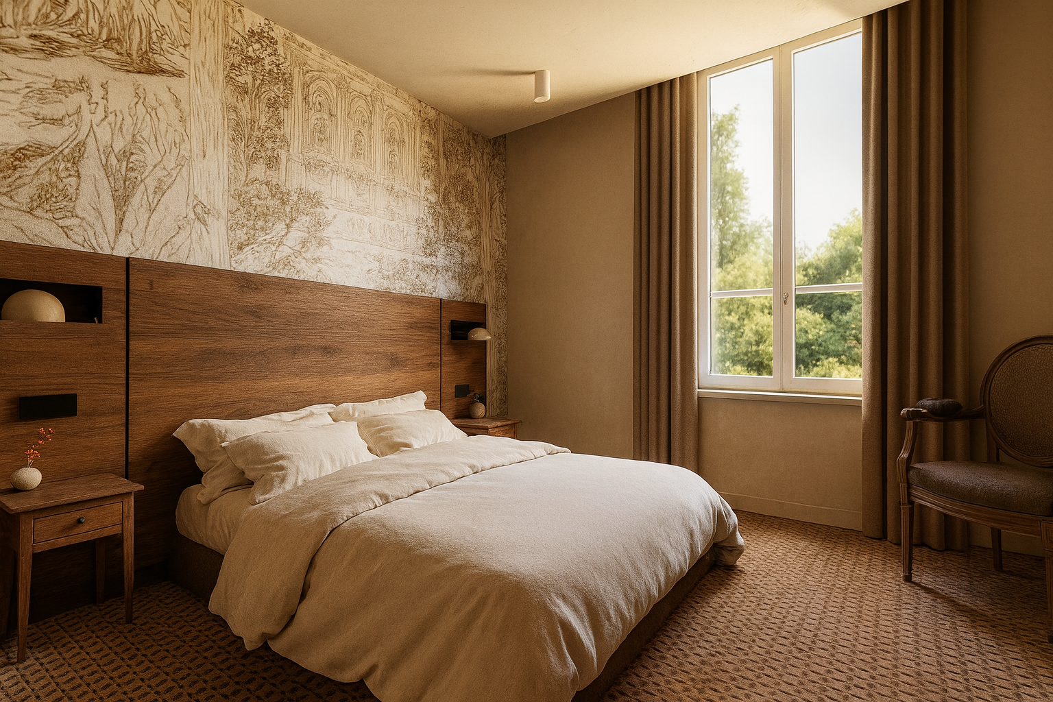 Chambre double chaleureuse avec vue sur l’extérieur à l’Hôtel Source du Parc