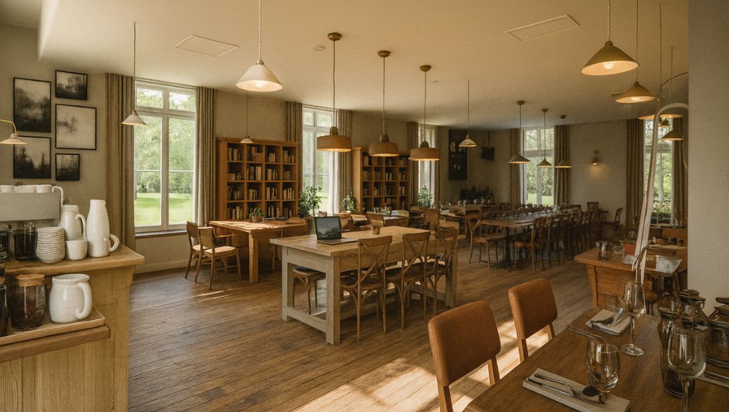 Salle lumineuse du restaurant La Table du Parc, cadre chaleureux et apaisant