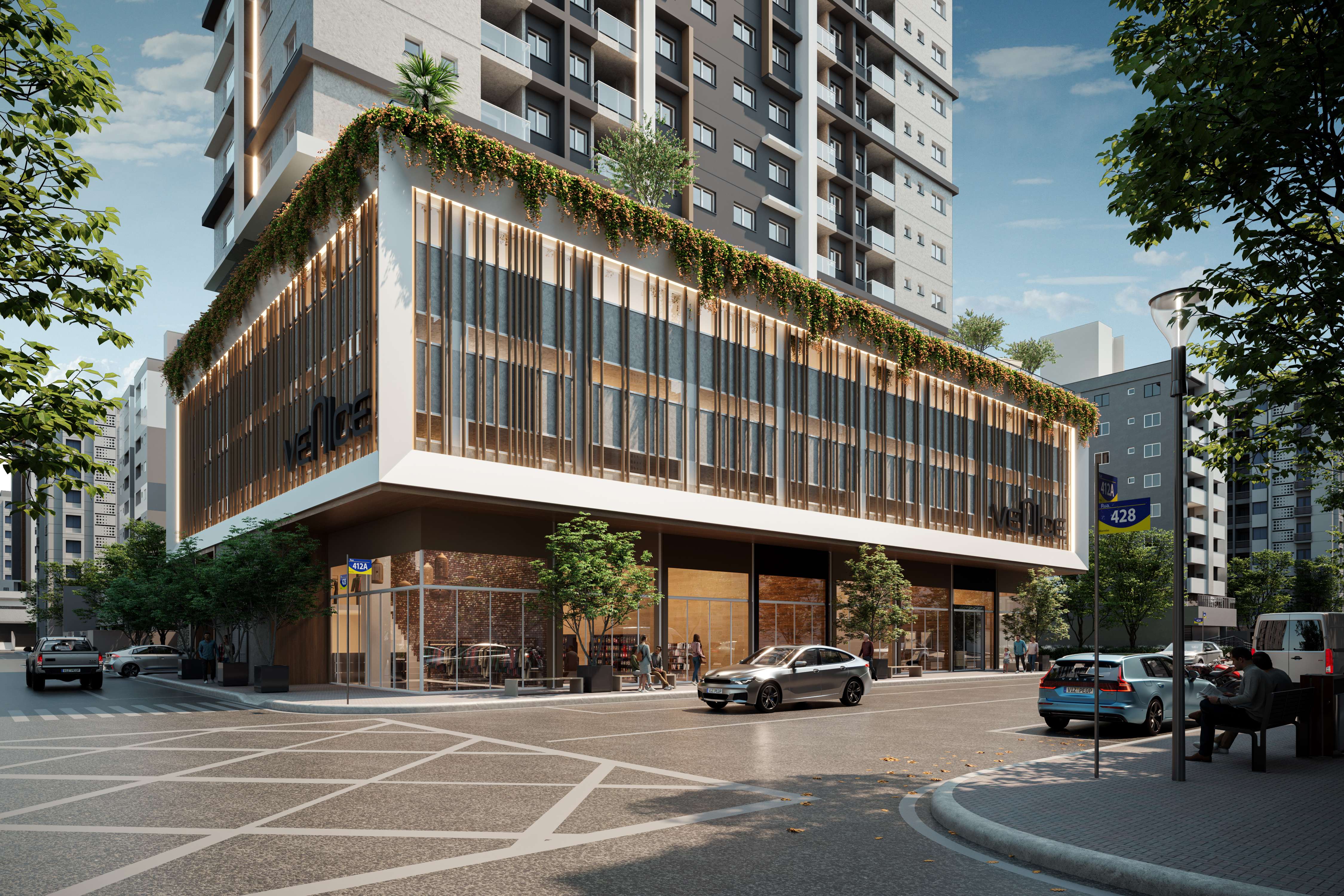 Fachada e embasamento do Venice em Itapema