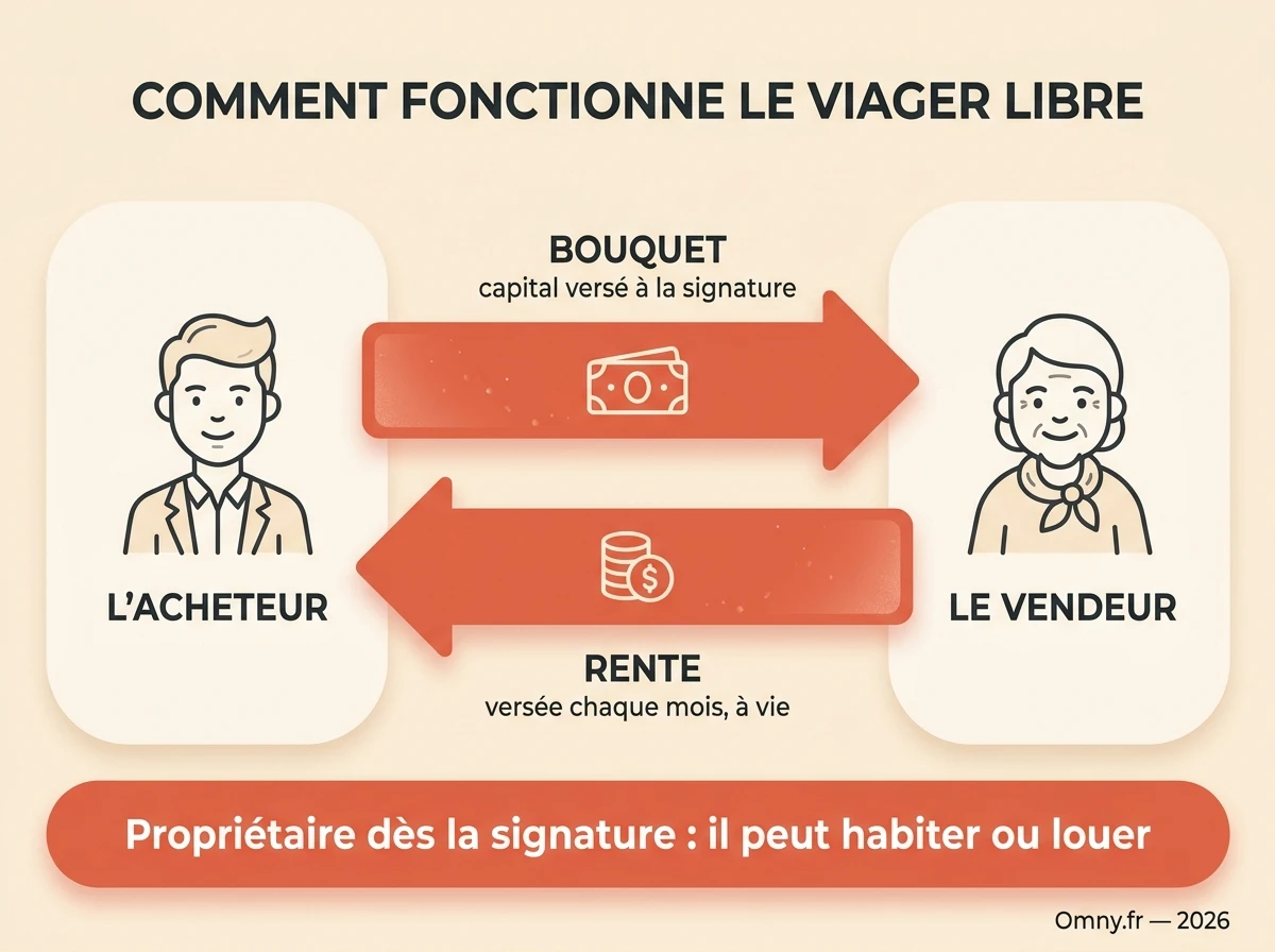 Comment fonctionne le viager libre : bouquet à la signature, rente à vie, propriétaire dès la signature