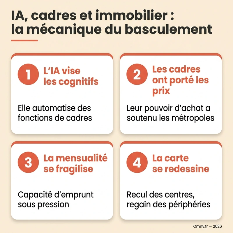 IA, cadres et immobilier : la mécanique du basculement en quatre étapes