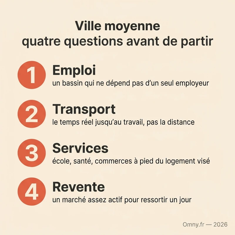 Quatre questions à se poser avant de s’installer en ville moyenne : emploi, transport, services, revente