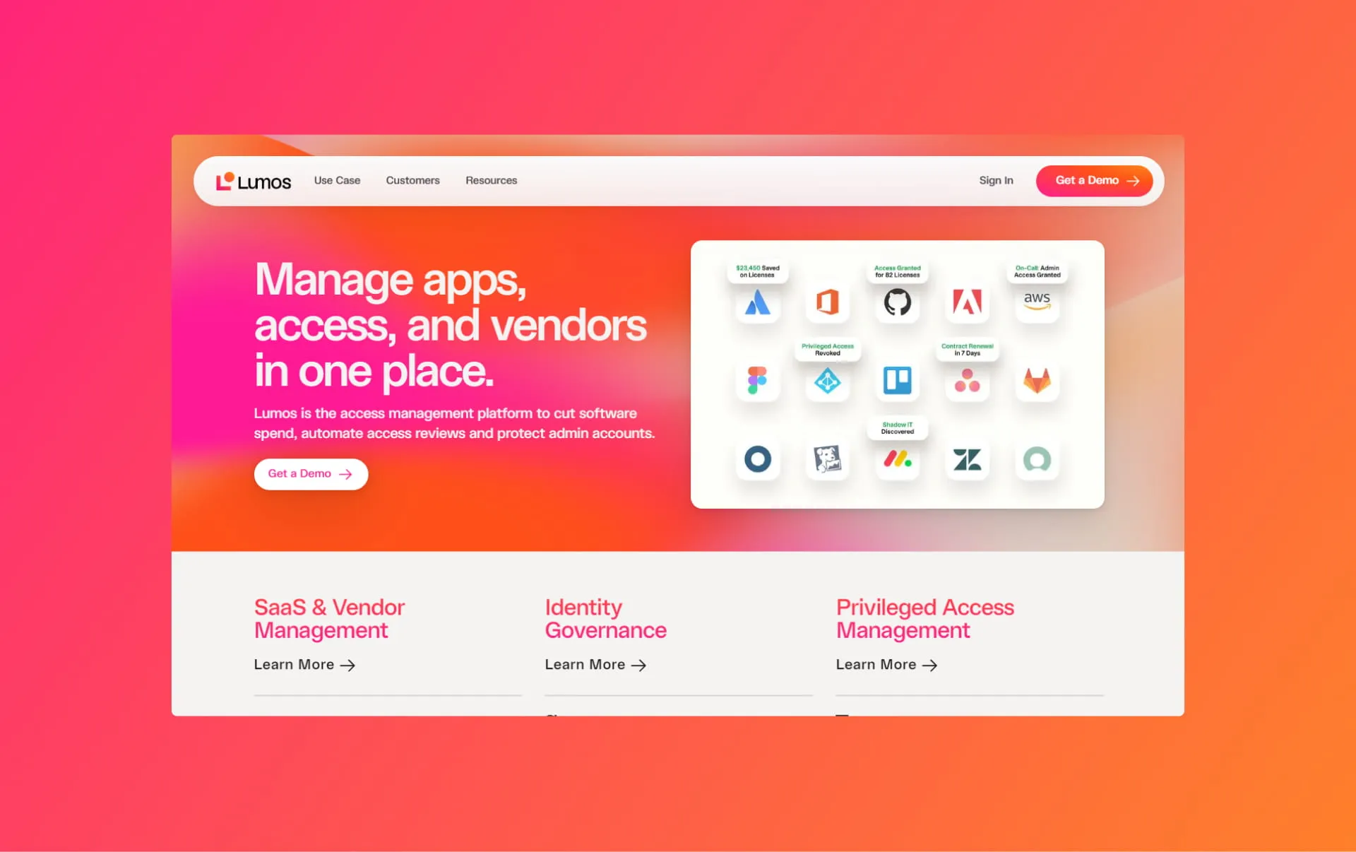 A website homepage with app management features highlighted, showing various app icons and management options.
