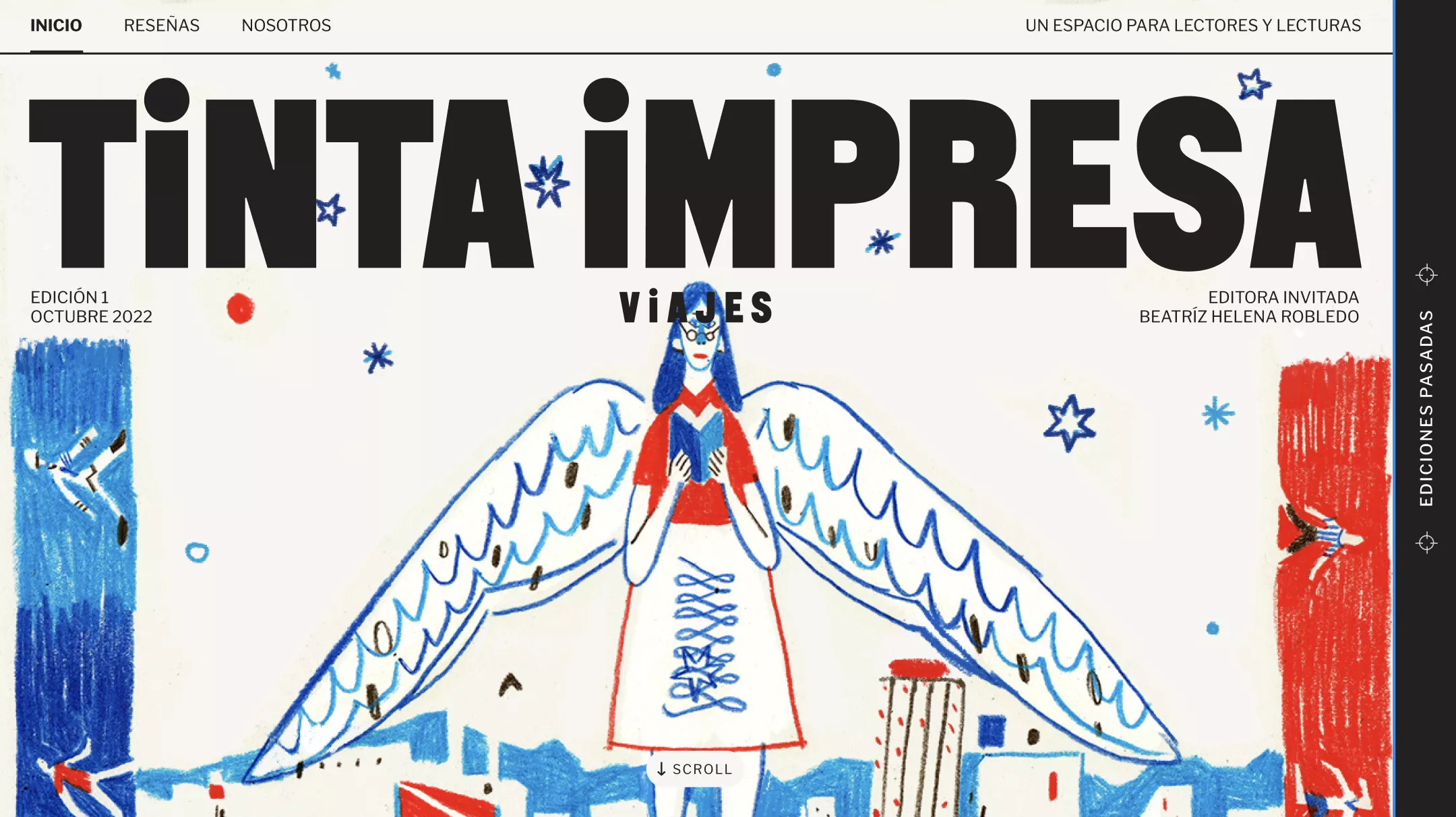 Website screenshot of a hero banner of the tinta impresa website, bold typography and illustration