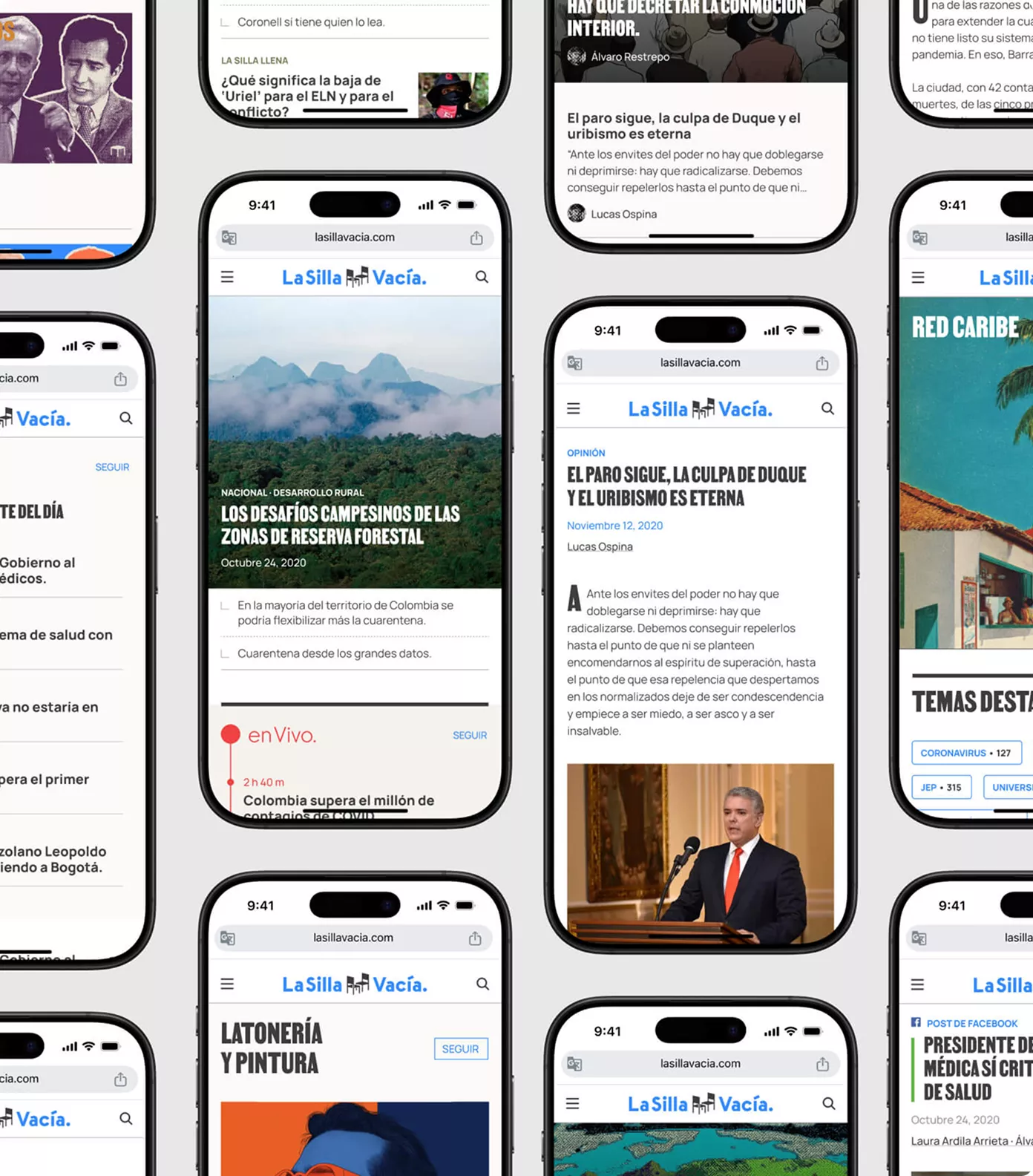 Multiple screens of the La Silla Vacía website