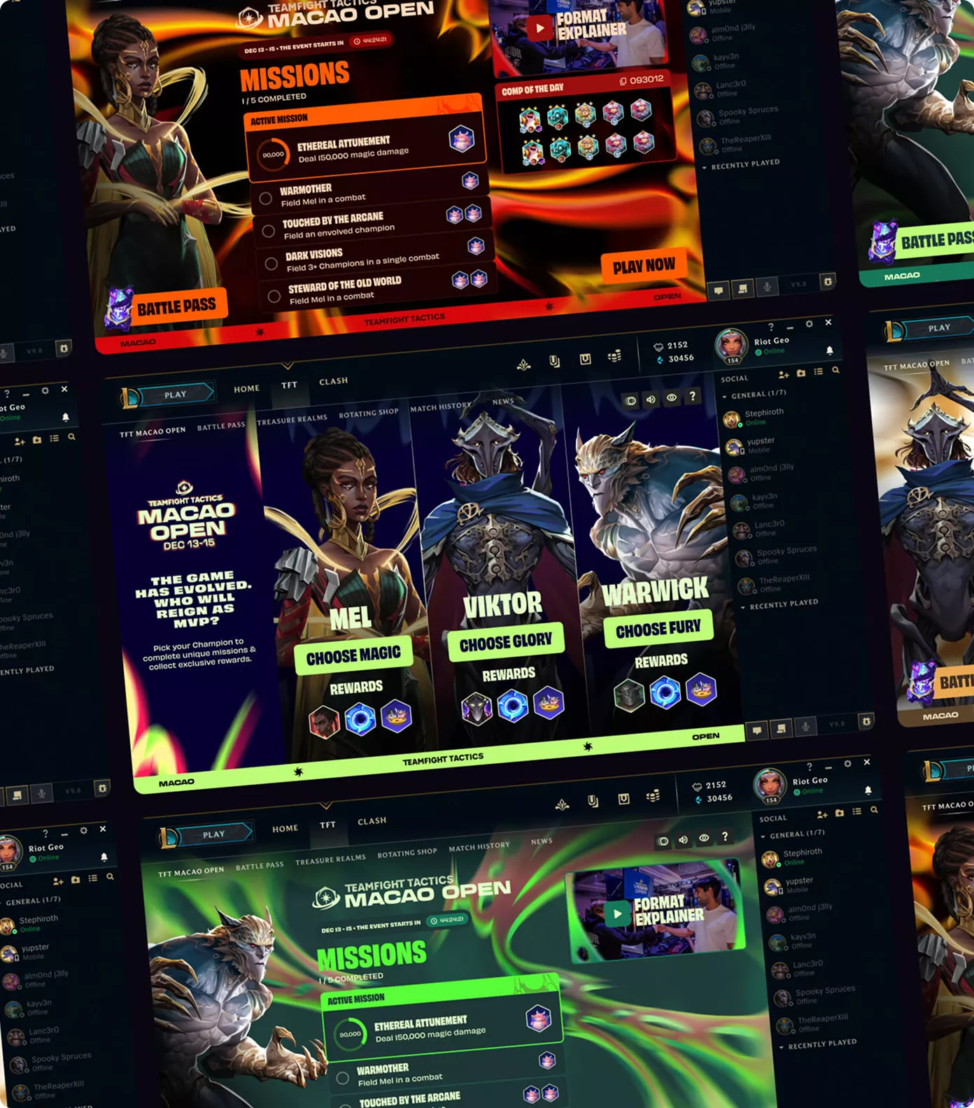Multiple UI screens of the League of Legends project
