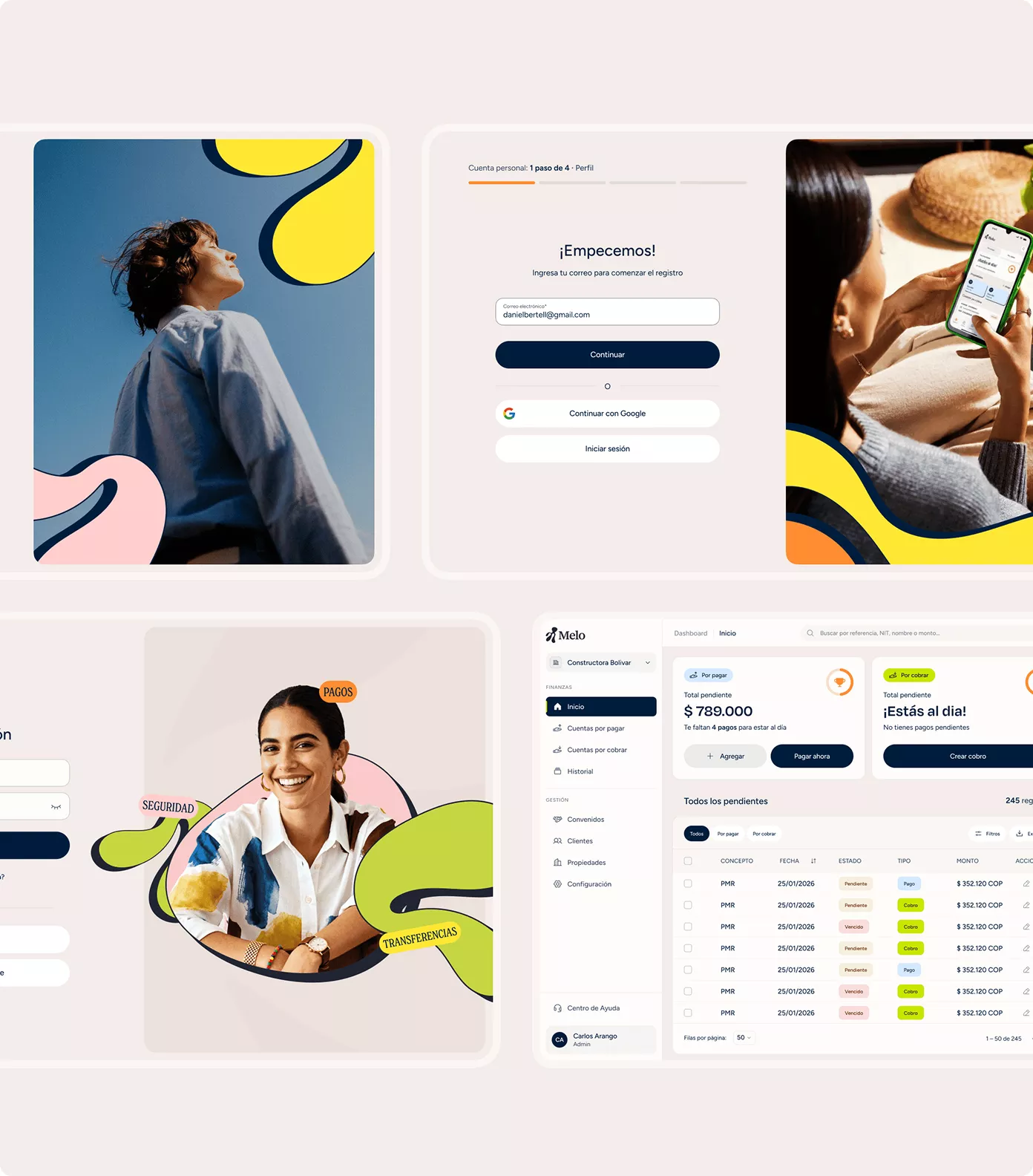 Multiple screens of the Melo project