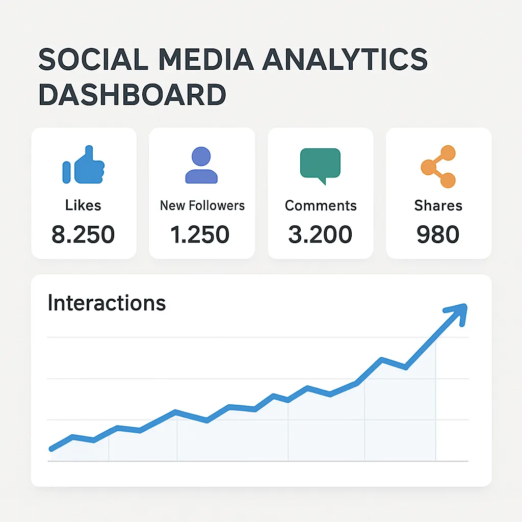 Social Media Analytics Dashboard mit steigenden Interaktionszahlen