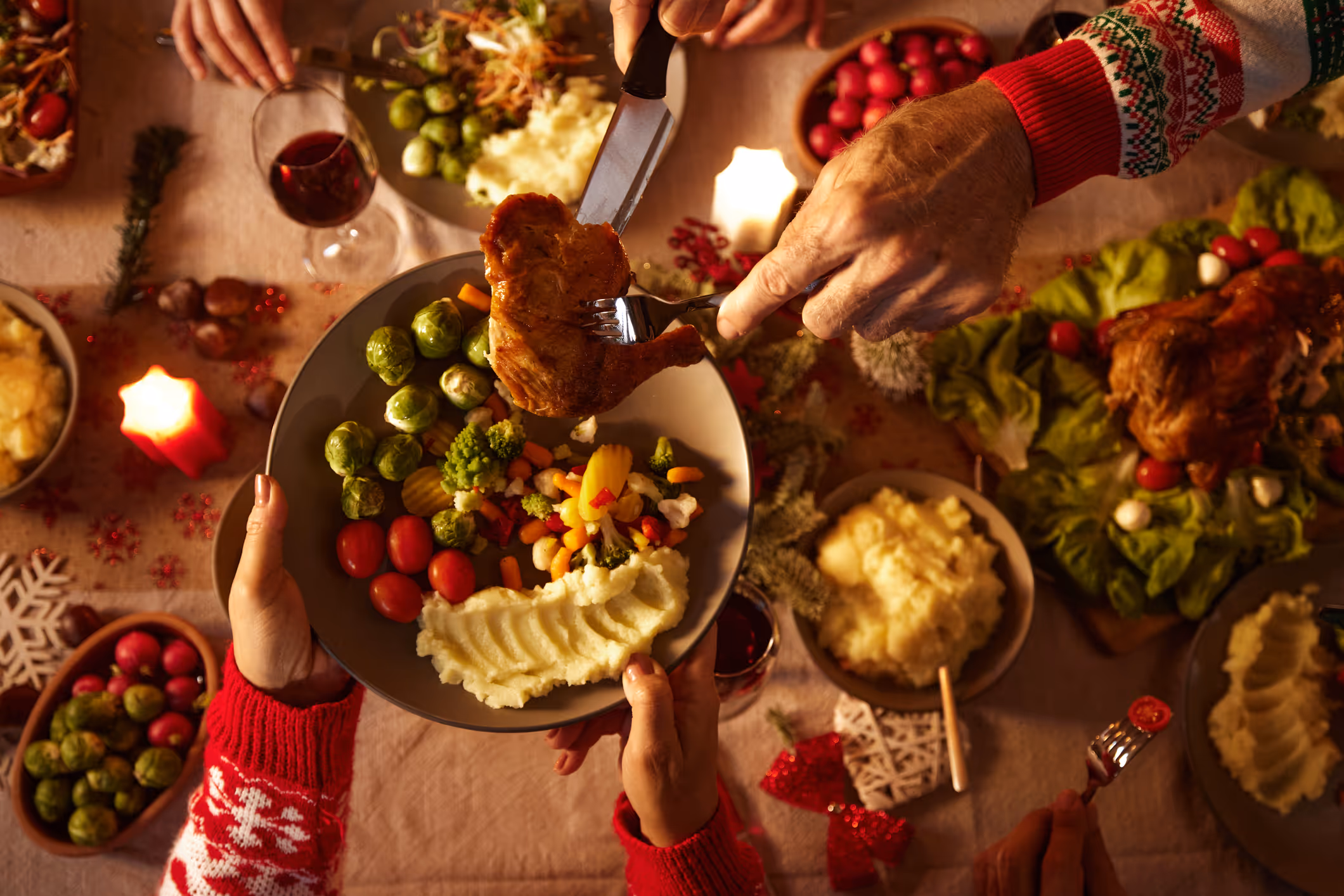 Holiday meal photo on a decorated table