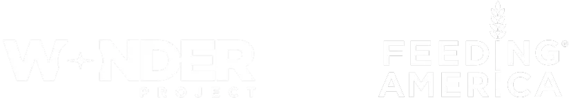 Wonder Project and Feeding America logos in white