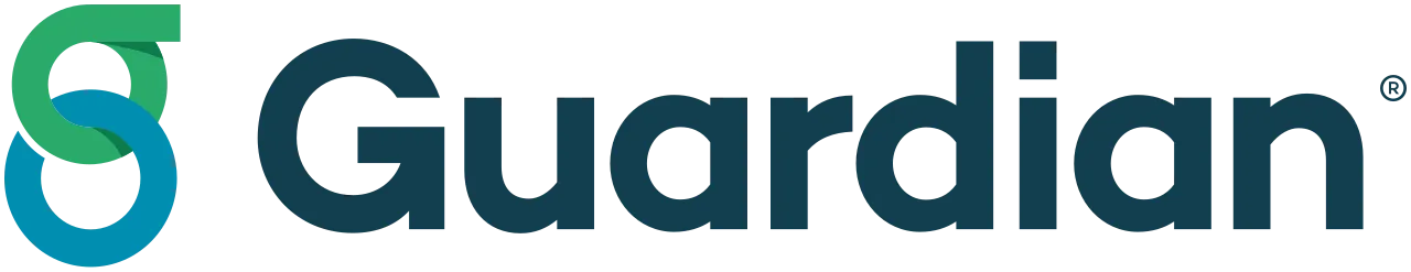 Guardian insurance logo with a teal and green stylized “G” symbol next to the company name in dark teal text.