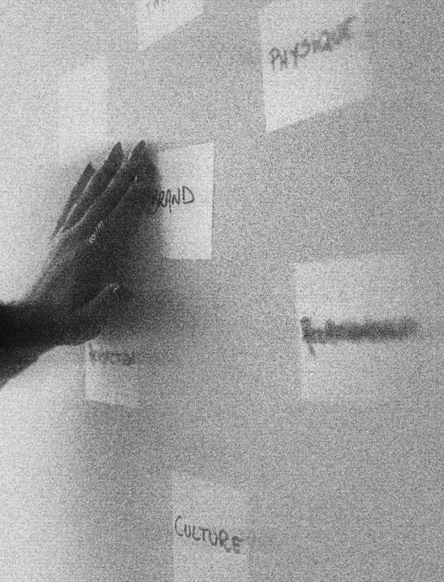 Creative direction: notes on brand, place and culture pinned to a wall