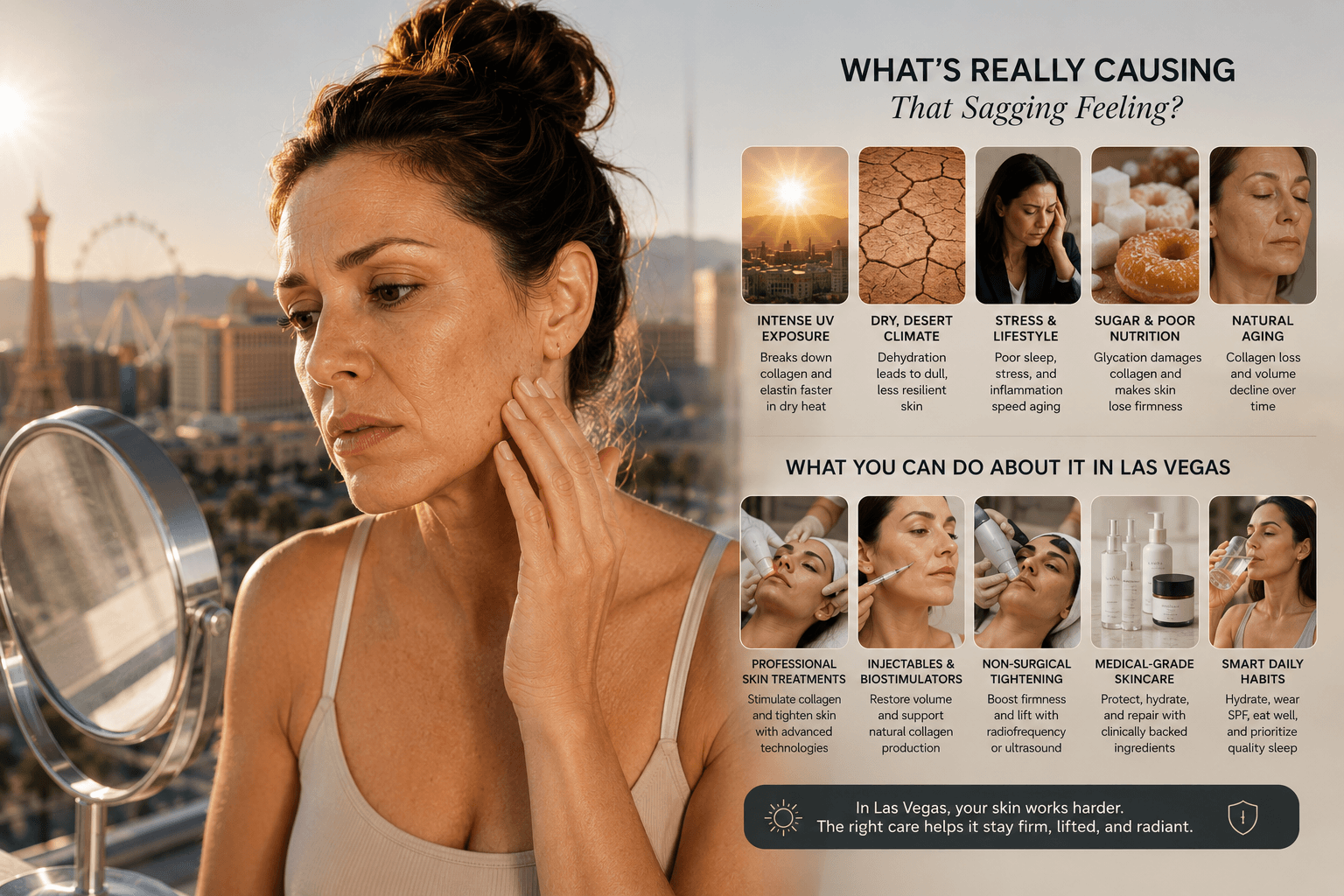 Woman receiving non-surgical skin lifting treatment for facial sagging at a Las Vegas medspa
