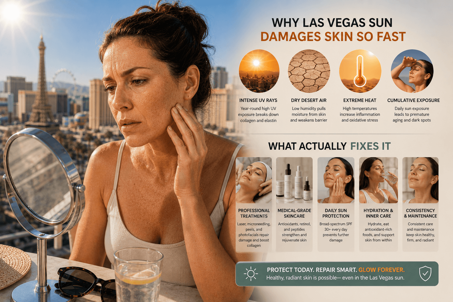 Woman receiving laser skin resurfacing treatment for sun damage and pigmentation in Las Vegas, Nevada