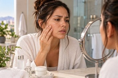 Woman receiving Potenza RF microneedling treatment for enlarged pores in Las Vegas Nevada