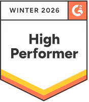 G2 Winter 2026 High Performer badge with red and orange chevrons.