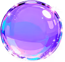 Translucent violet sphere with iridescent highlights and sparkling light reflections.