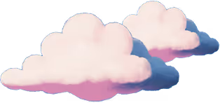 Two fluffy pink and white clouds with soft shadows.
