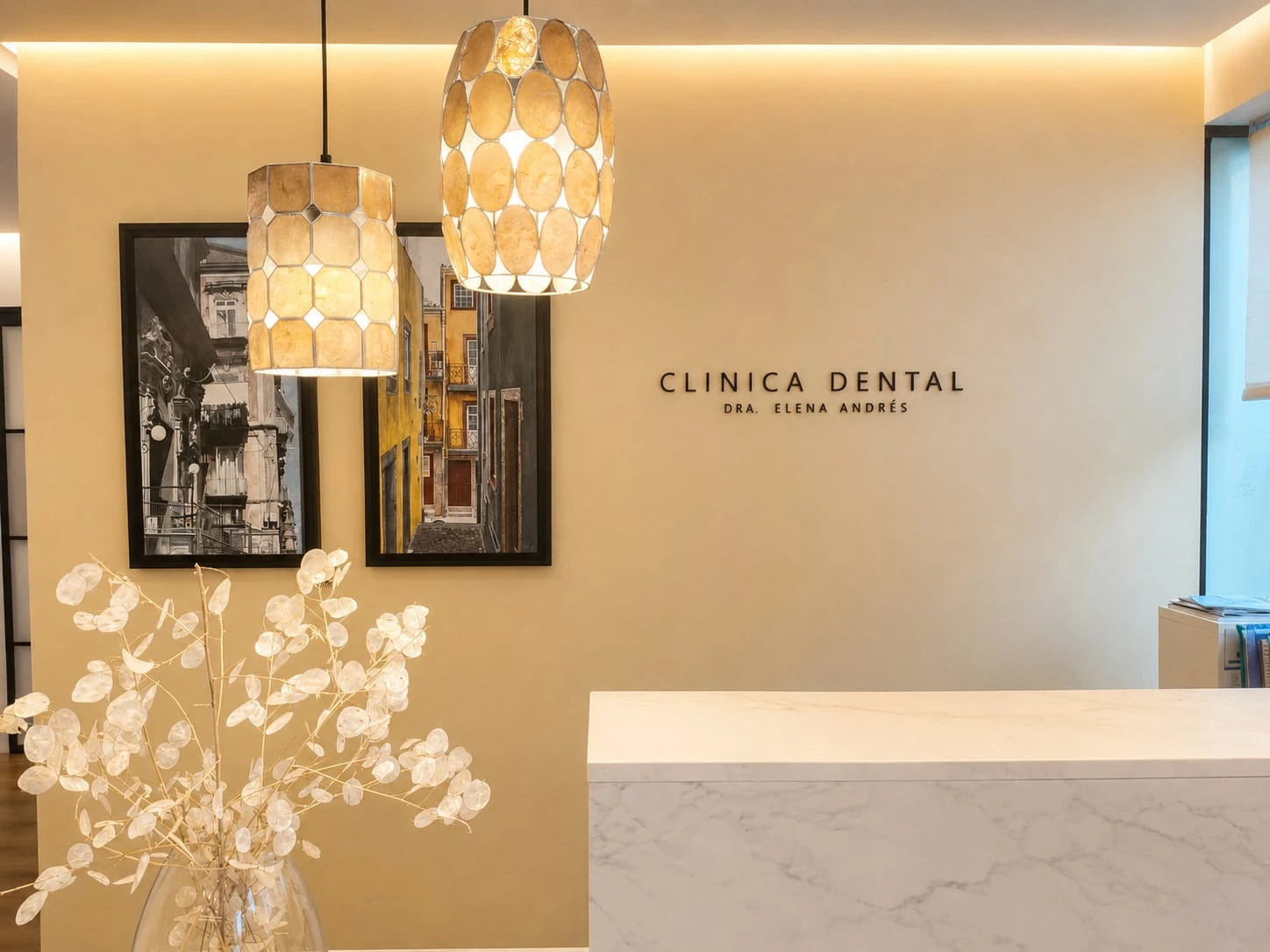 Recepción de la Clínica Dental Dra. Elena Andrés en Madrid