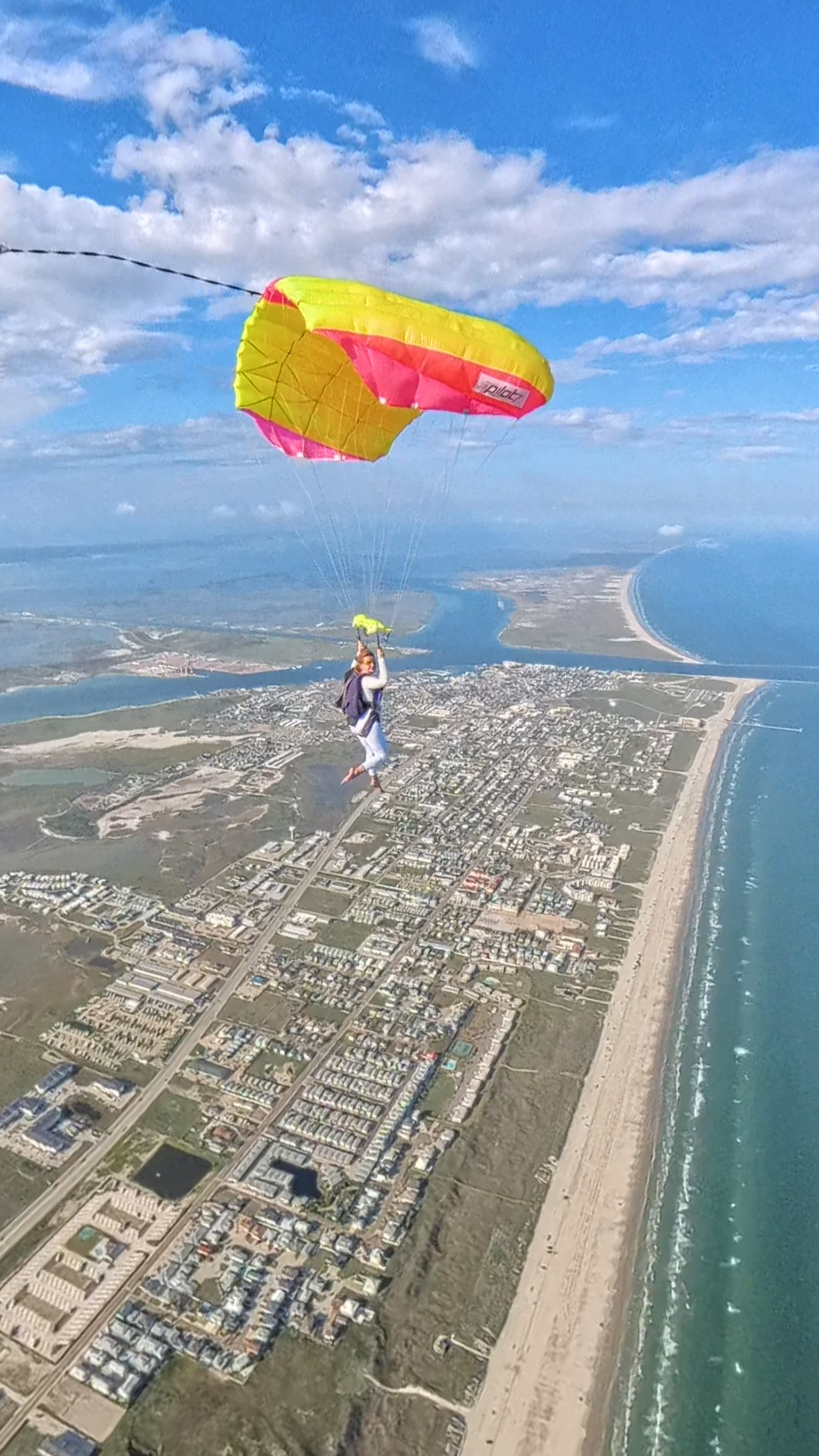 Canopy ride over the South Texas shoreline at altitude