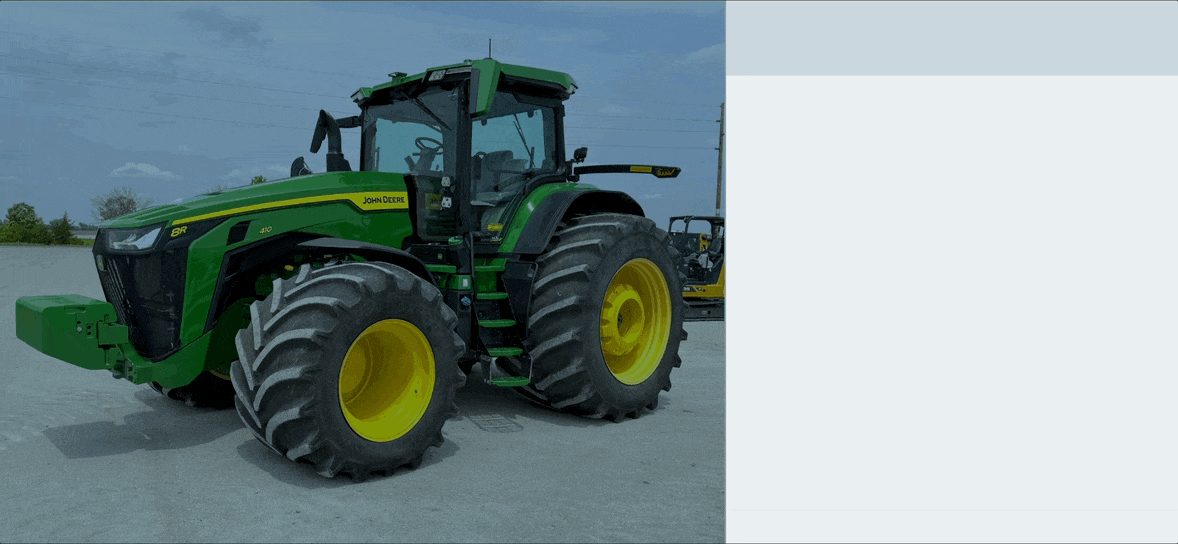 SpecVision app detecting tractor details on a mobile phone screen.