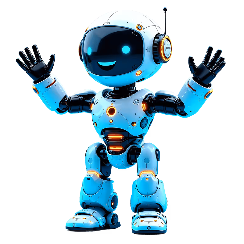 The robot raised his hands in a joyful greeting