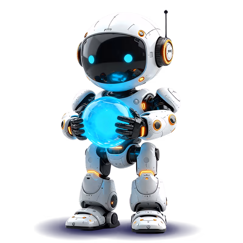 The robot holds AI in its hands