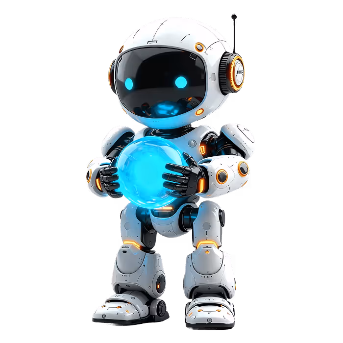 The robot holds AI in its hands